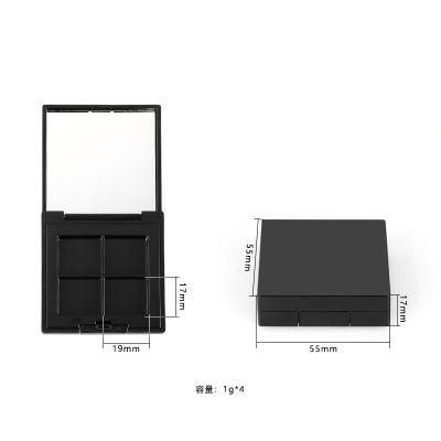 Fancy 4 Hole Black Rectangle Flat Plastic Empty Case Eyeshadow Case with Mirror