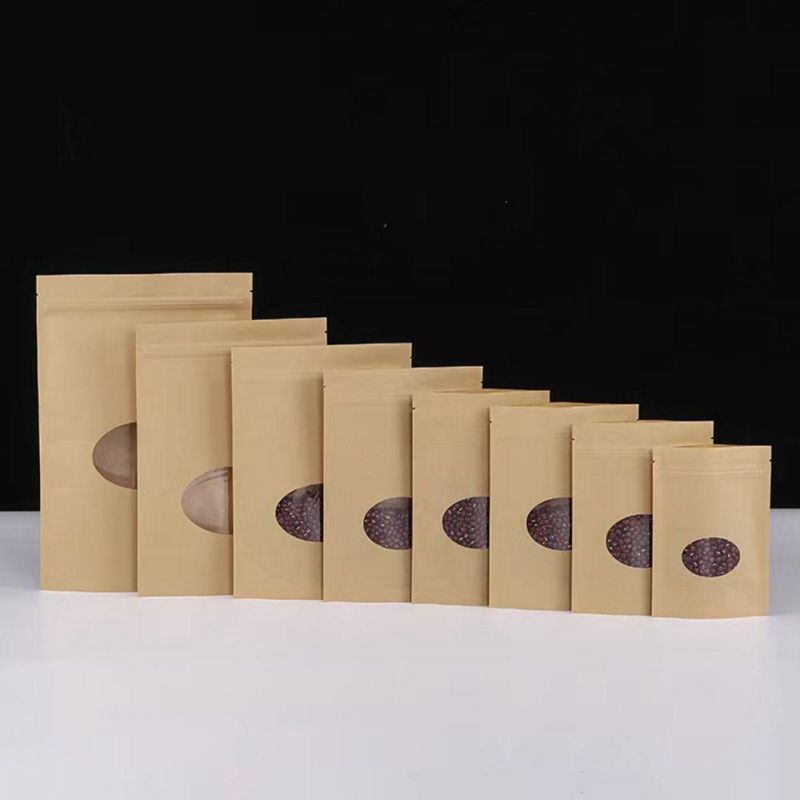 Digital Printing Eco-Friendly Food Container Kraft Paper Bag with Window and Zipper