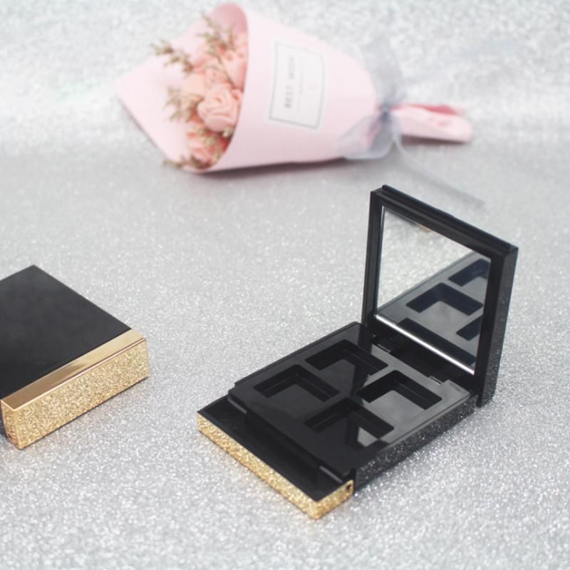 Hot Sale in Stock 4 Color Gold Black Plastic Eye Shadow Case Makeup Palette Eyeshadow Empty Eyebrow Case with Mirror