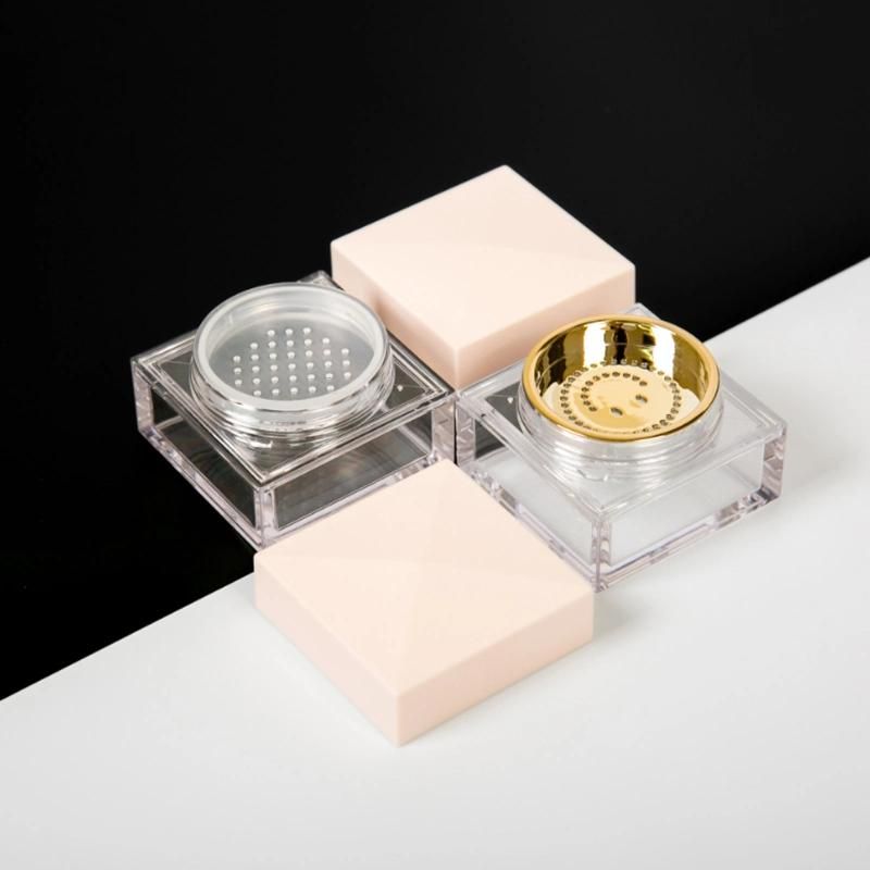 Square Luxury Empty Loose Powder Case Plastic Container with Mirror for Cosmetic Packaging