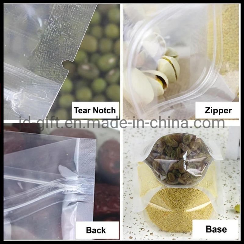 Wholesales Transparent Stand-up Bag Self-Sealing Plastic Food Bag for Cookie Fruit Tea Packaging