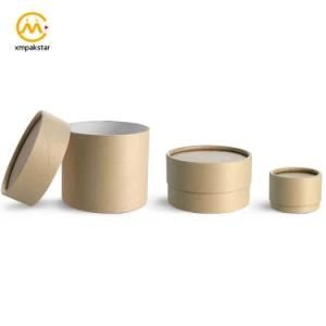 Custom Printing Brown Kraft Cardboard Cylinder Round Paper Cosmetic Box for Face Cream Packaging