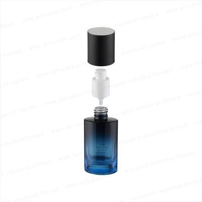 Winpack Blue Lotion Bottle with Matte White Plastic Pump with Shiny Black Cap