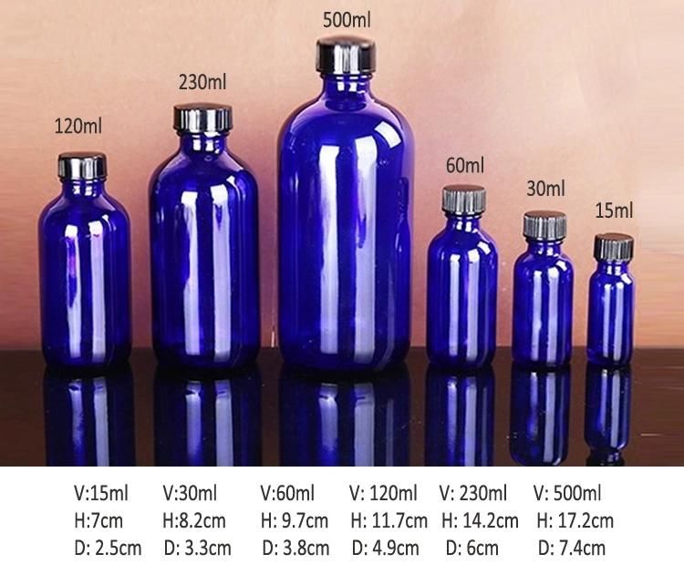 Blue Boston Round Bottle Pharmaceutical Glass Bottle