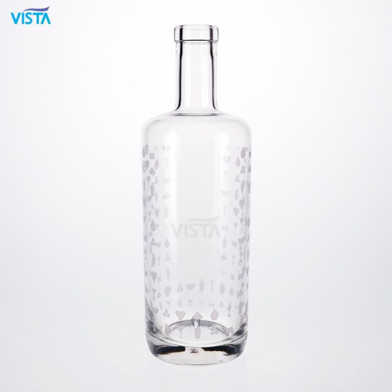 750ml Round Vodka Glass Bottle with Silkcreen with Cork Cap