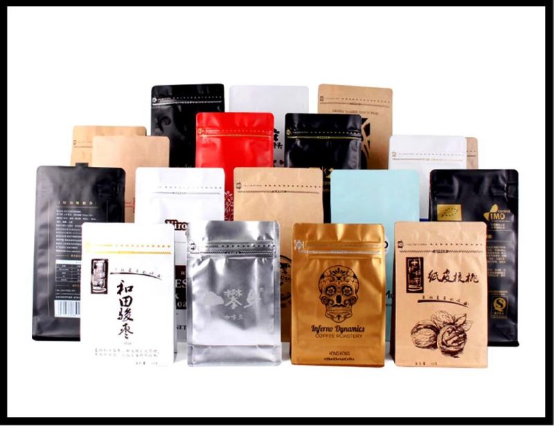 Flat Bottom Zipper Brown Kraft Paper Food Coffee Tea Packaging Bags with Zipper