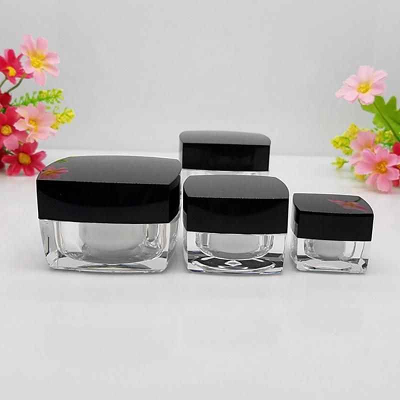 in Stock Popular Unique 5g 10g 15g 30g Clear Black Lid Cosmetic Acrylic Powder Jars Facial Cream Containers