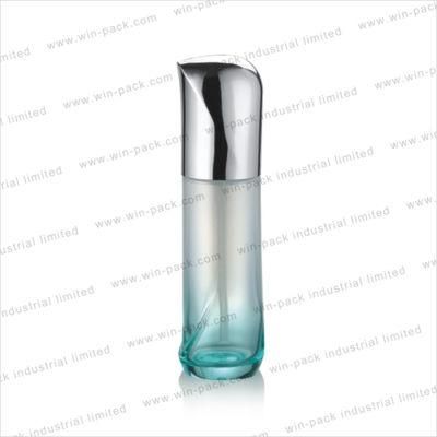 30g 50g Gradient Green Cosmetic Glass Jar with Plastic Shiny Silver Cap