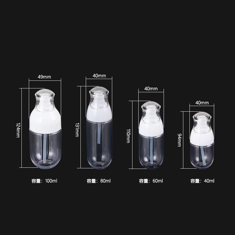 Low Price Round Lotion Bottle Cosmetic Clear 40ml 60ml 80ml 100ml Transparent Plastic Bottle