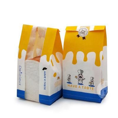 Wholesale Oil Proof Bakery Bread Packaging with Window Custom Small Wax Coated Kraft Paper Bag for Food