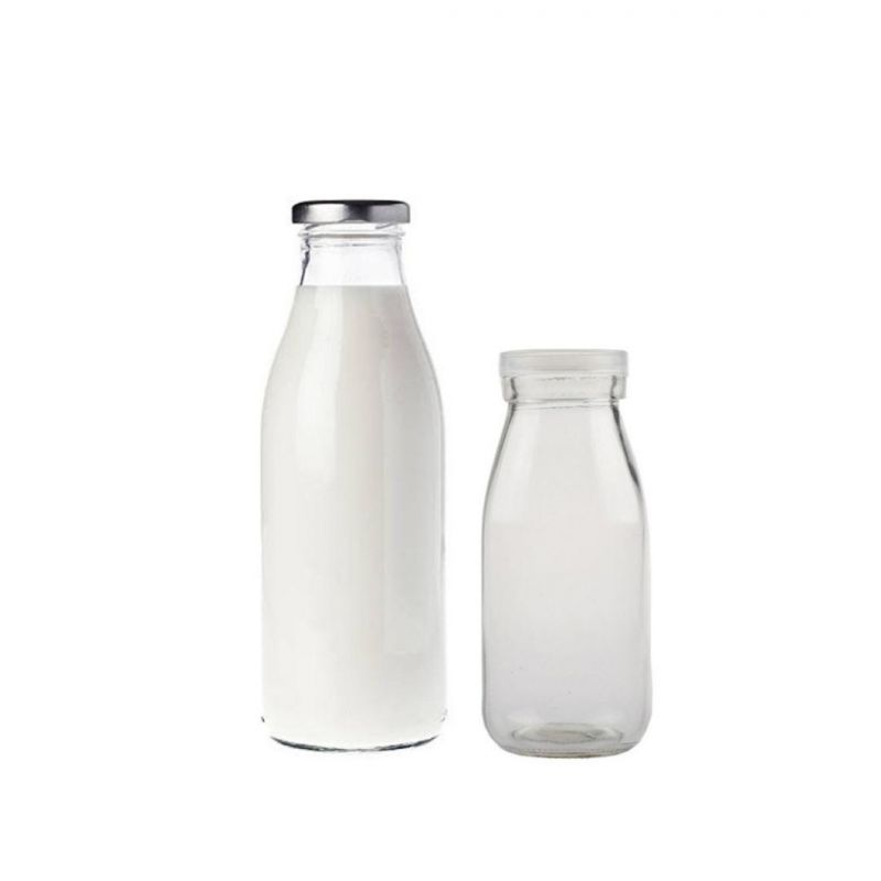 Logo Printing Round Transparent 100ml 200ml 250ml 500ml 1000ml 1L Milk Glass Bottle