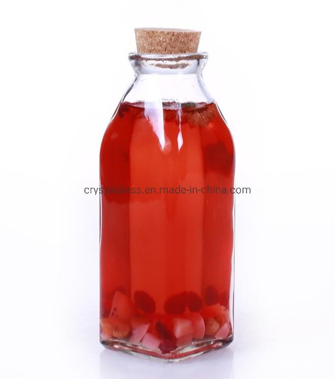 350ml Cold Tea Glass Bottle Square Drink Juice Bottle with Cork Glass Drift Bottle Wishing Bottle Milk Bottle