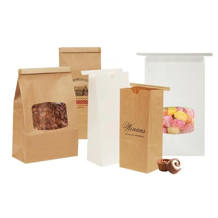 Biodegradable Brown Paper Flat Bottom Tin Tie Kraft Paper Coffee Bag