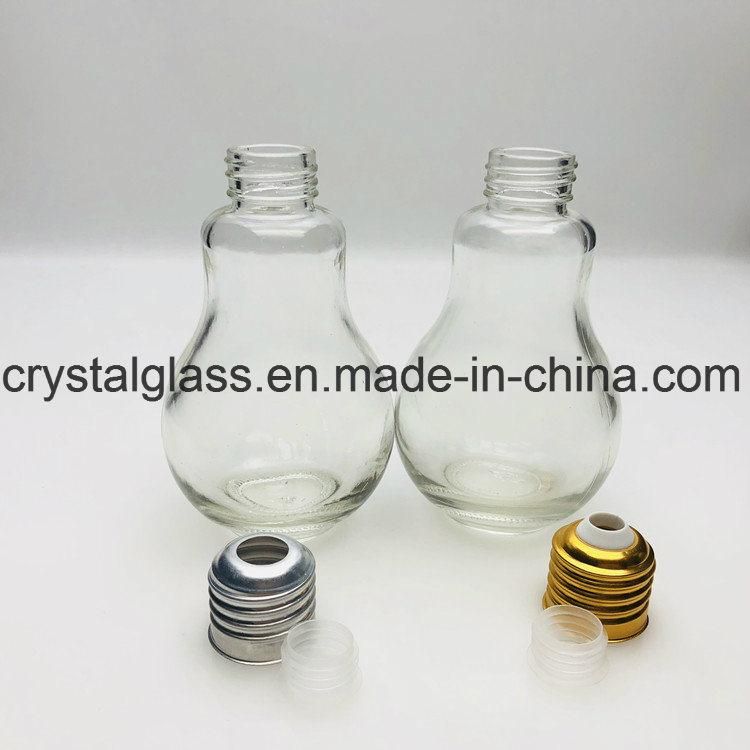 400ml Lamp Bulb Shape Clear Beverage Glass Straw Bottle with Cap