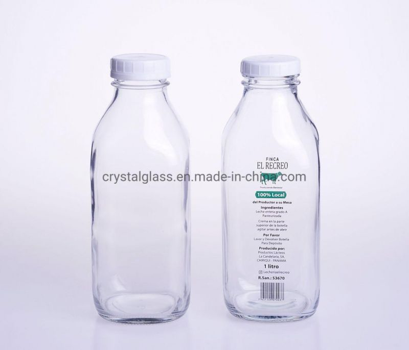 Transparent Empty Square Shape Glass Bottle for Milk Alcohol Beverage Juicer 300ml 500ml 950ml with Lids