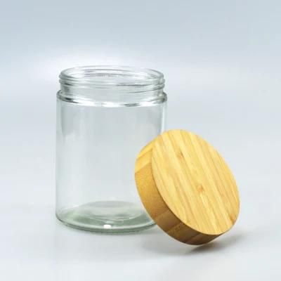Stock 600g Bamboo and Wood Cover Storage Jar Honey Jar 700ml Glass Food Bottle
