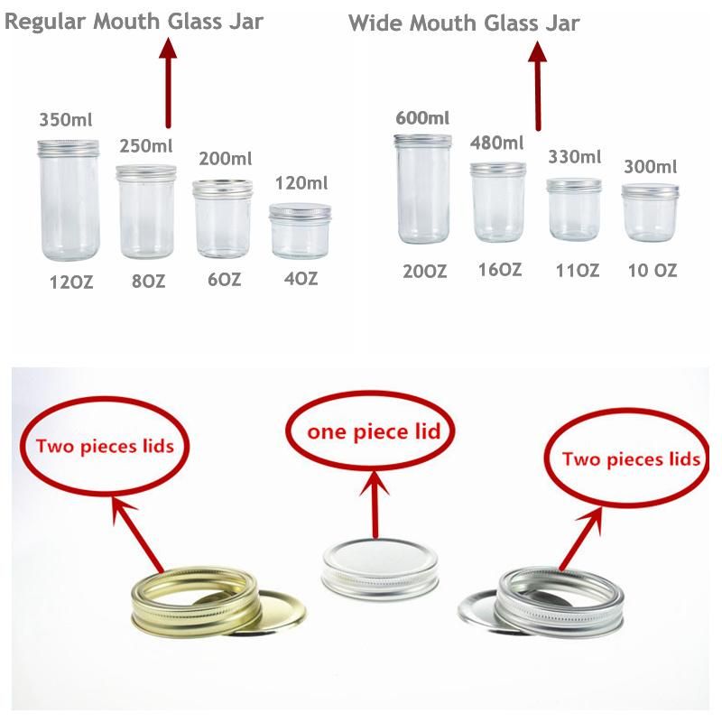 10 Oz Clear Wide Mouth Canning Honey Food Jelly Jam Glass Mason Jars with Metal Screw Lids 300ml Food Grade
