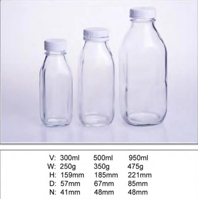 500ml 16oz Square Shape Glass Milk Juice Cold Brew Coffee Bottle with Disposable Plastic Cap