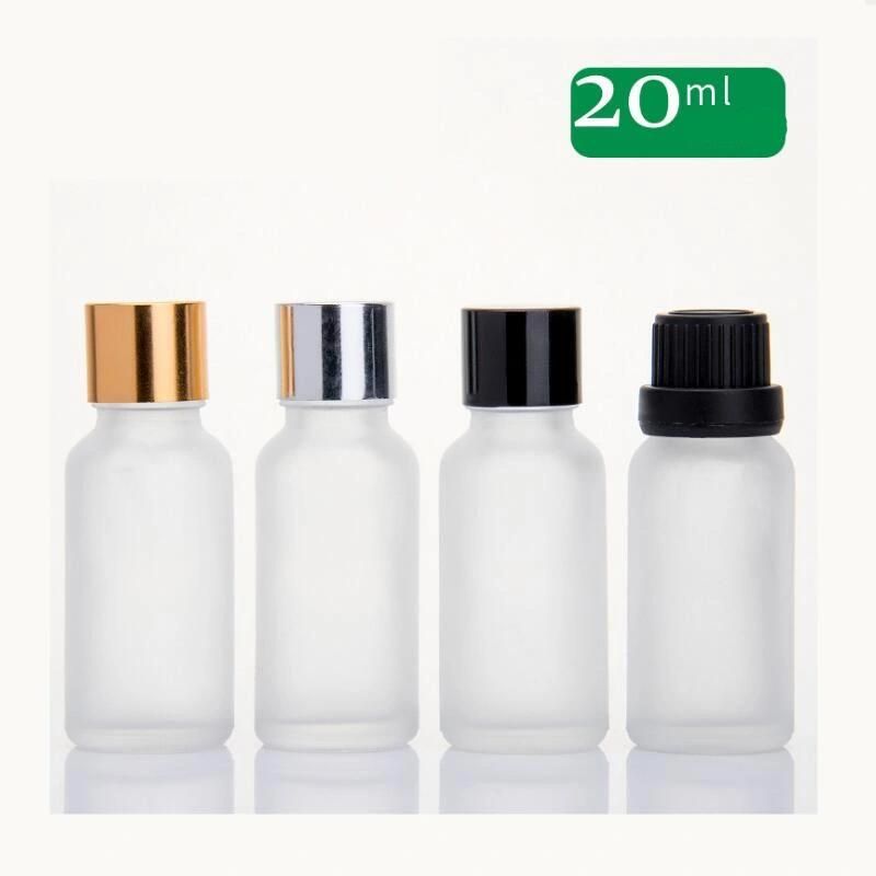 20ml Clear Frosted Empty Glass Essential Oil Bottle with Screw Cap and Inner Plug