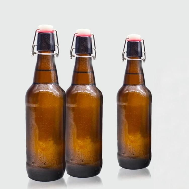 16 Oz Amber Beer Beverage Glass Bottle for Home Brewing with Swing Cap