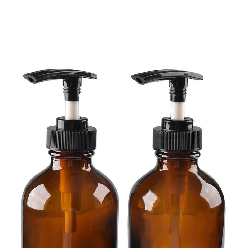 16oz Amber Round Glass Shampoo Bottle with Punp Cap