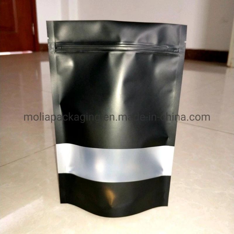 Compostable Plastic Bags/Stand up Sealing Bags Food Grade with Zipper and Tear Notches Black Color Strip Windows Stand up Bags