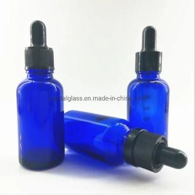 50ml Cobalt Blue Glass Bottle with Graduated Dropper for Cosmetic Essential Oil Serum Packing