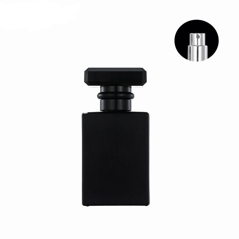 30ml 50ml Glass Perfume Bottle Square Spray Glass Perfume Bottle with Gold Silver Aluminum Mist with Plastic Cover