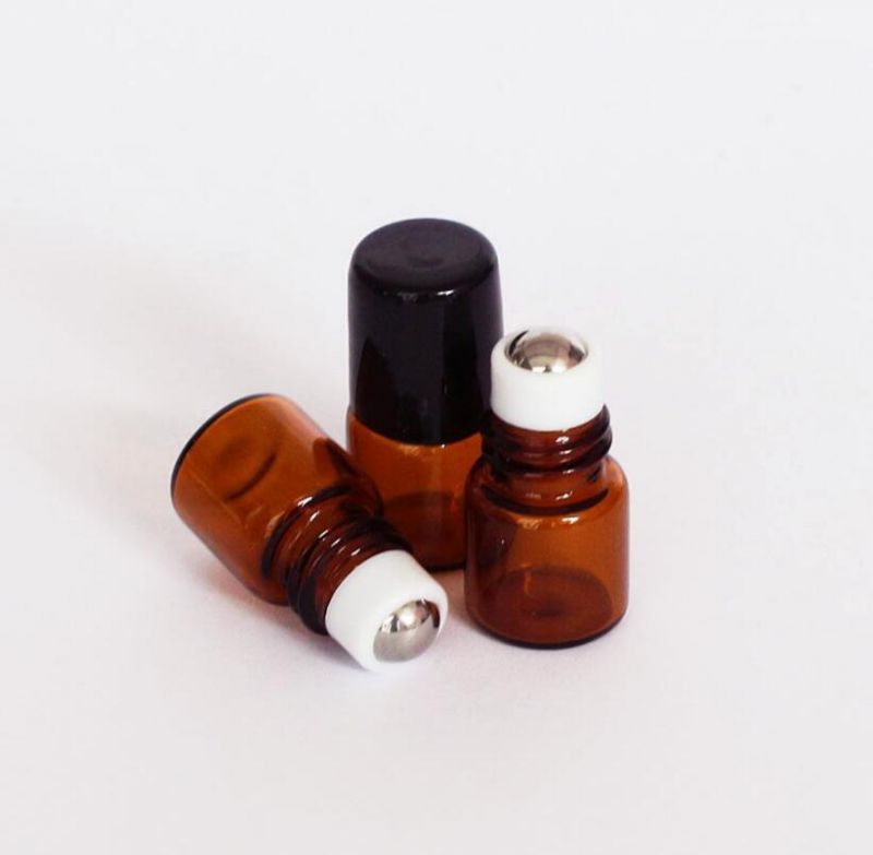 1ml Empty Brown/Amber Glass Bottle with Roller Ball Essential Oil Liquid Container Roll on Bottle