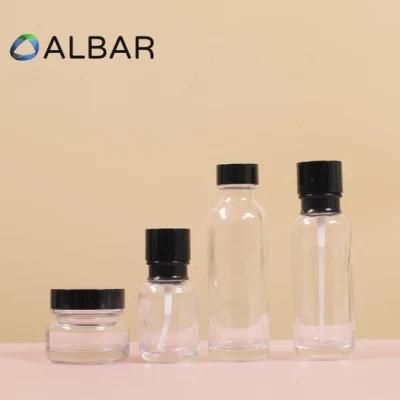 Crystal Clear Glass Bottles for Serum Lotion Cream Jar Sets with Customized Colors