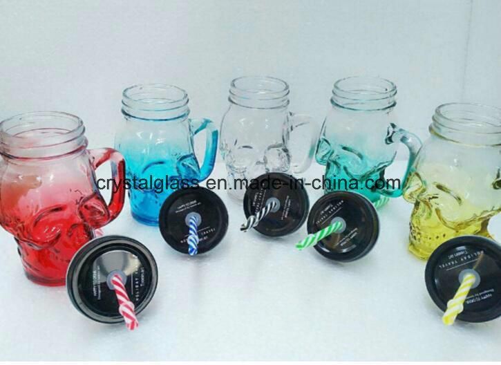 Decorative Fox Shape Glass Mason Jars with Handle and Straw