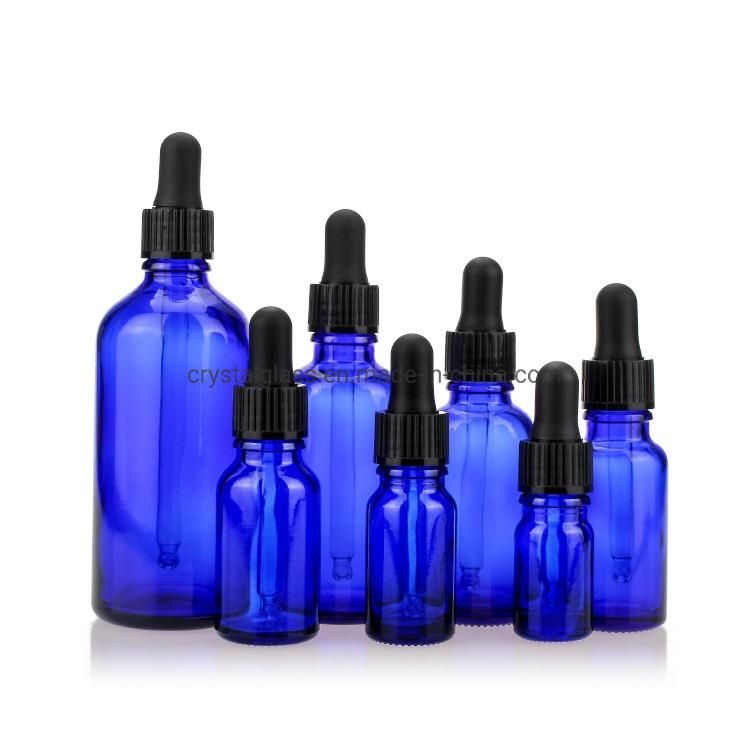 30ml 50ml 100ml Blue Glass Essential Oil Bottle with Orifice Reducer Tamper Proof Cap