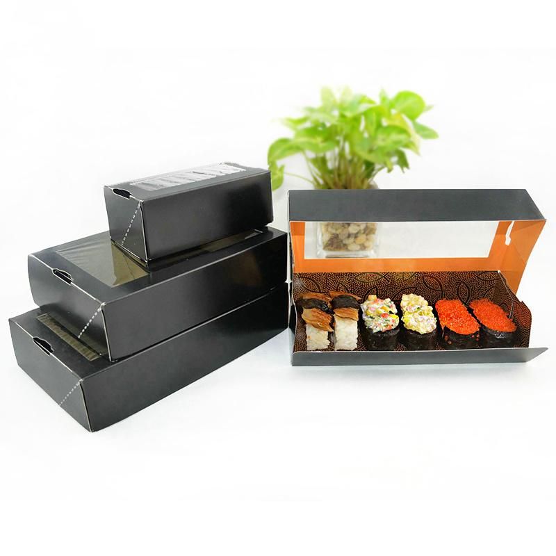 Customized Printing High Quality Food Grade Disposable Black Paper Sushi Packaging Container