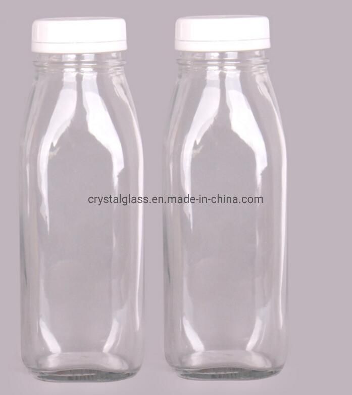 Promotion Transparent Square Fresh Milk Yogurt Glass Bottle with Plastic Pilfer Proof Cap 300ml 500ml 950ml