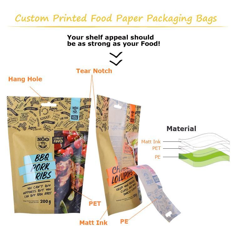 Custom Printed Stand up Ziplock Laminated Plastic Packing Pouch Bag for Food Snack Pet Treats Nuts Dried Fruits