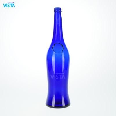 500ml Cobalt Blue Designed Shape Round Vodka Glass Bottle
