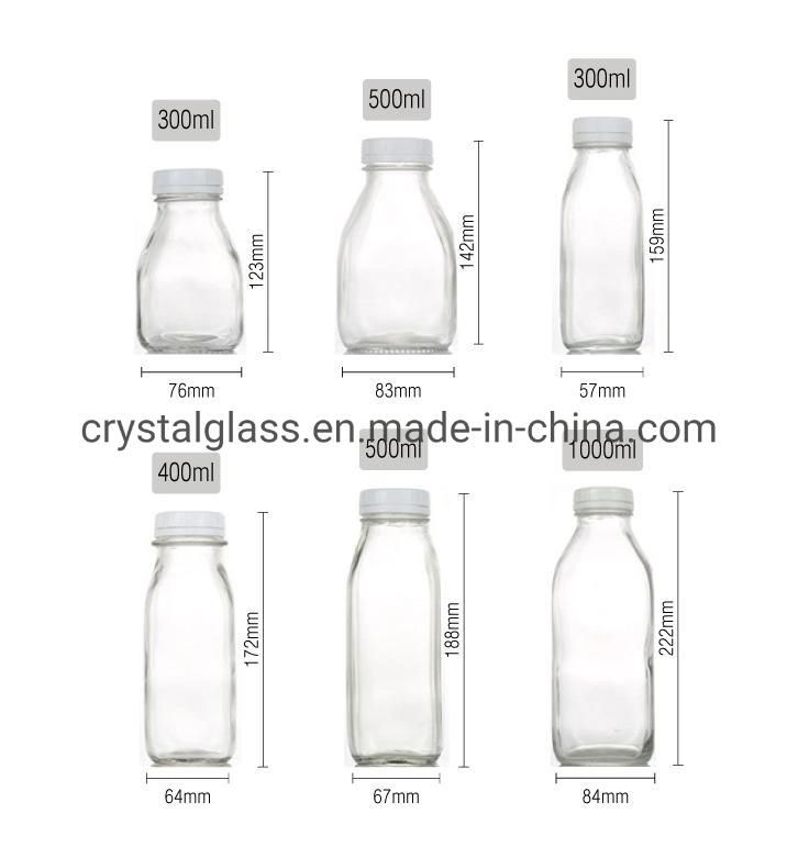 330ml Square Juice Glass Bottle with Aluminum Lid Code-Brew Tea Glass Milk Bottle 350ml