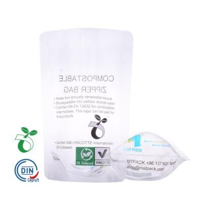 Eco-Friendly PLA Cornstarch 100% Compostable Bio Degradable Plastic Packaging Pouch Bag