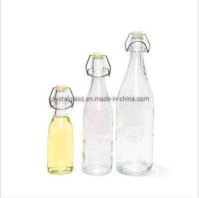 250ml 500ml 750ml 1000ml Round Style Swing Top Airtight Sealed Glass Bottles with Buckles Lid for Oil Wine Vinegar Beverage etc