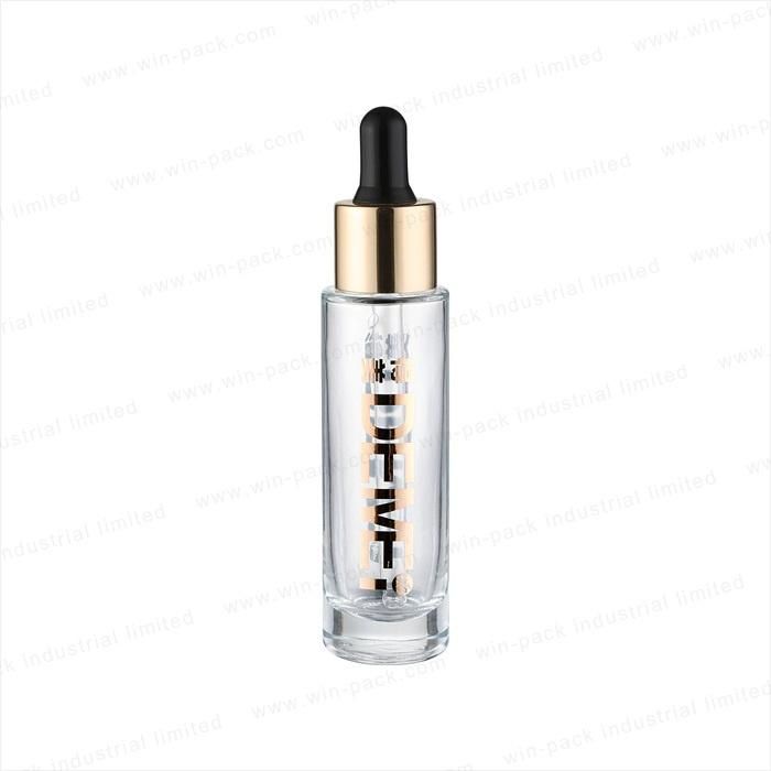 Transparent Gradient Blue Color Polyhedral Dropper Container Alum Collar 30ml Luxury Shiny Silver Dropper Serum Bottle