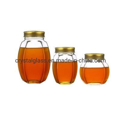 Factory Supplied Wholesale Empty Flat Hexagonal Honey Glass Jar with Lid 180ml 250g