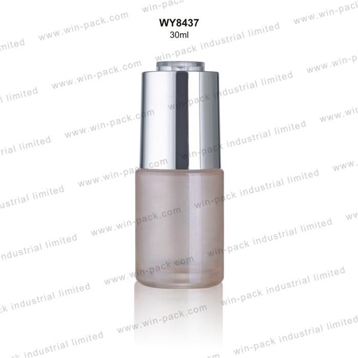 Winpack Factory Sell Empty Press Pump Dropper Frosting Inner Bottle Fancy Pink Glass Empty Cosmetics Liquid Press Dropper Bottle for Essential Oil in 30ml