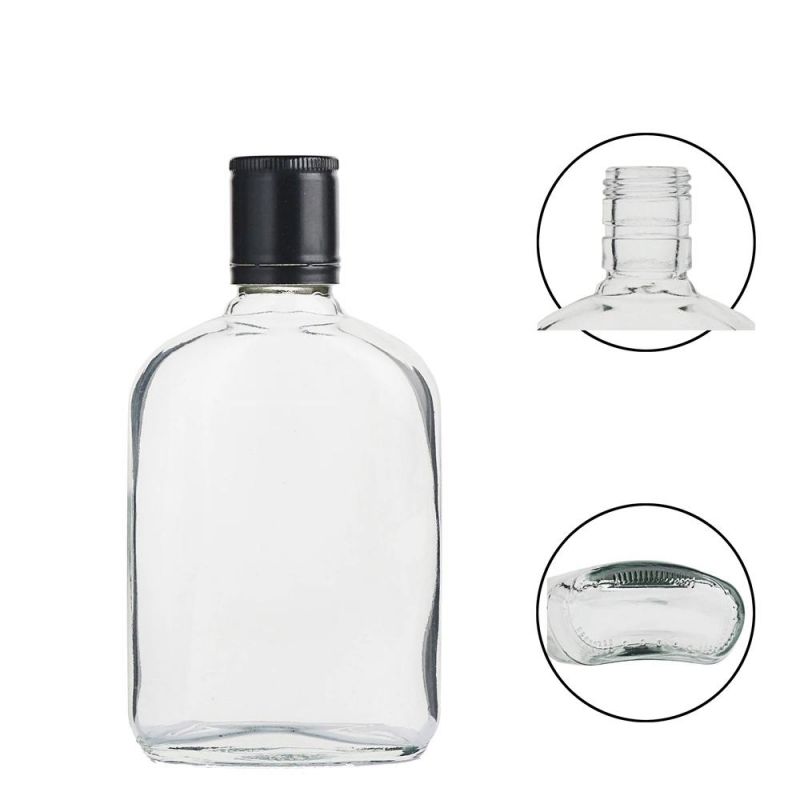 Glass Bottle for Liquor Hip Flask Flat Glass Cold Brew Coffee Juice Glass Wine Whiskey Bottle with Lids