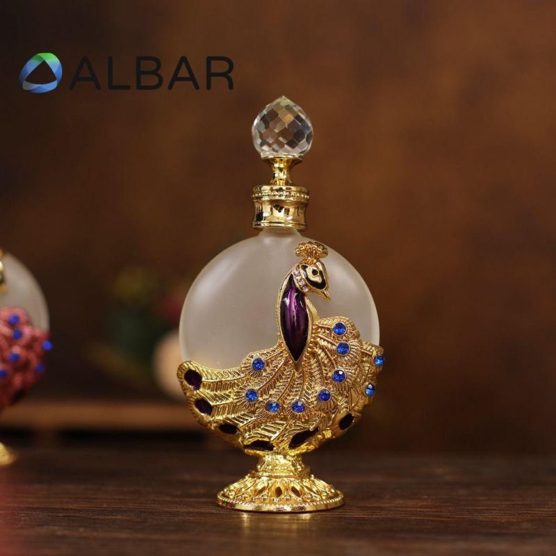 Screw Cap Glass Stick Perfume Bottles in Arabian Style Metal Zinc Fragrance Care Use