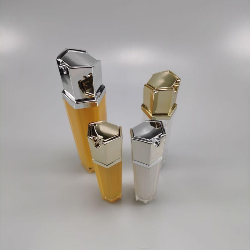 Luxury 30ml 50ml 120ml Hexagon Acrylic Foundation Bottle Emulsion Bottle Essence Bottle for Cream Serum