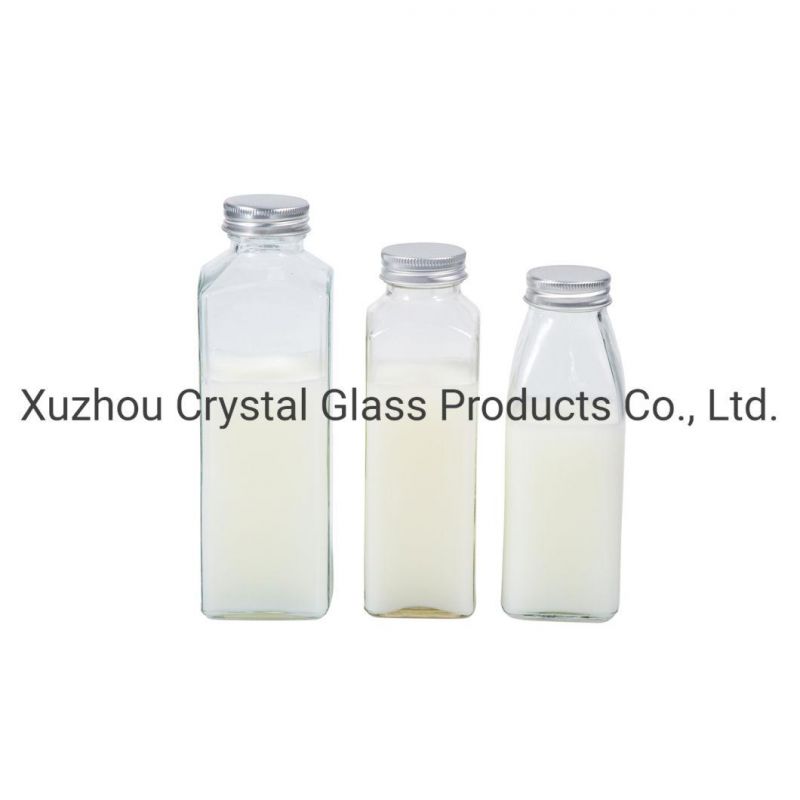 250ml 350ml Square Shape Juice Beverage Mineral Water Glass Bottle with Screw Lid
