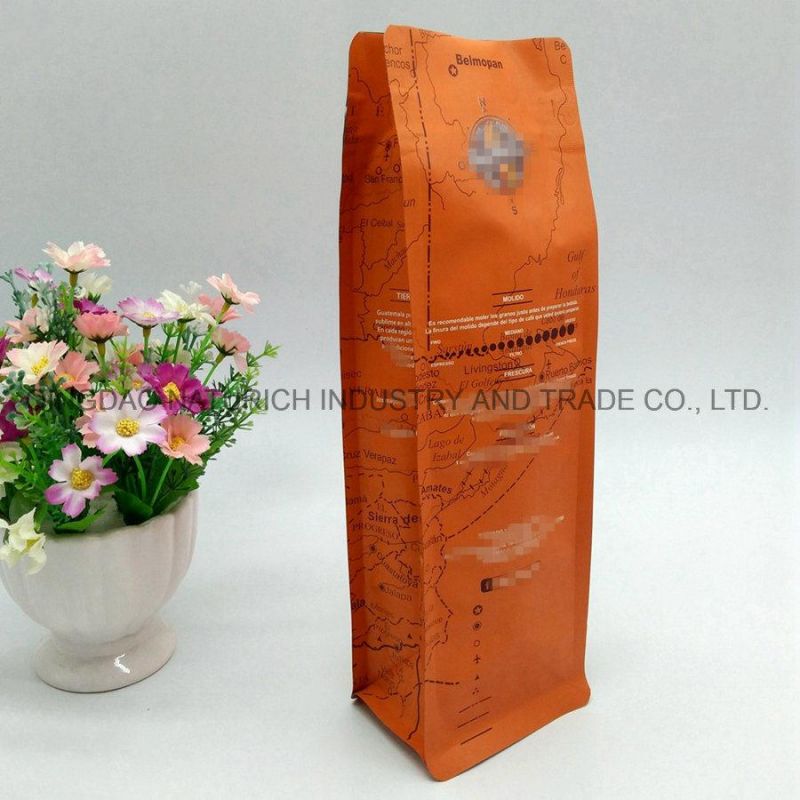 Flat Bottom Zipper Bag 1lb Coffee Packaging Laminated Plastic Bag