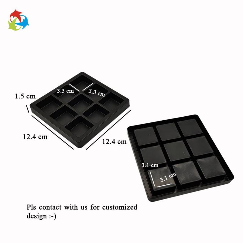 Custom PS Black Disposable Tray Food Packaging Plastic Chocolate Tray with Dividers