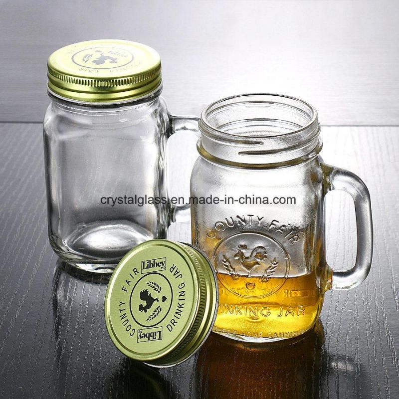 Cactus Glass Mason Jar with Handle and Metal Lid