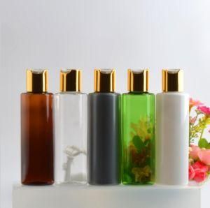 150ml Pet Plastic Flat Shoulder Shower Gel Lotion Shampoo Cosmetic Bottle with Gold and Silver Press Cap